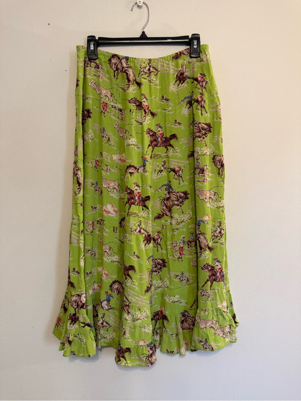 Ivy Jane Western Cowboy Skirt Rodeo Boho A-Line Green Sz S Montana Horses - Picture 4 of 8